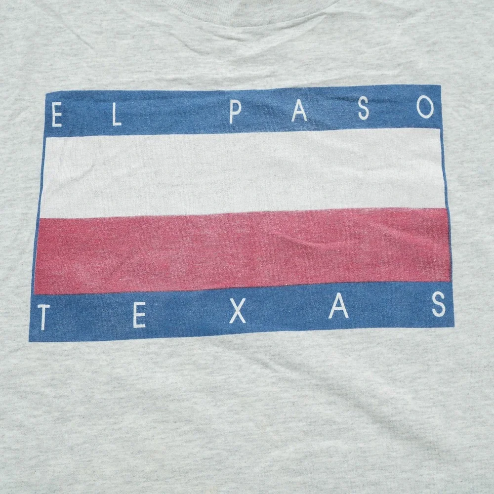 Vintage 90s Y2k El Paso‎ Texas Flag Gray T Shirt Adult XL Tultex